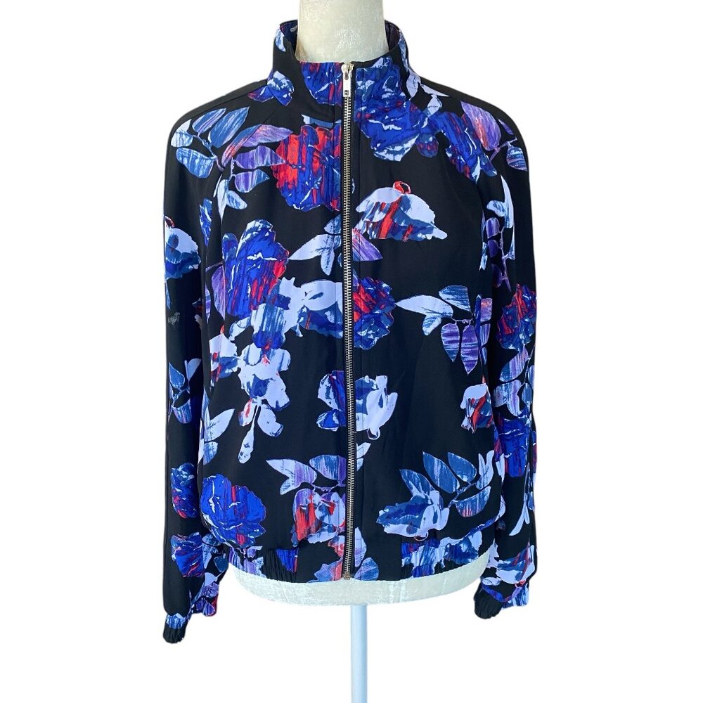 Belle & Sky women's size small blue black long sleeve zip up bomber jacket